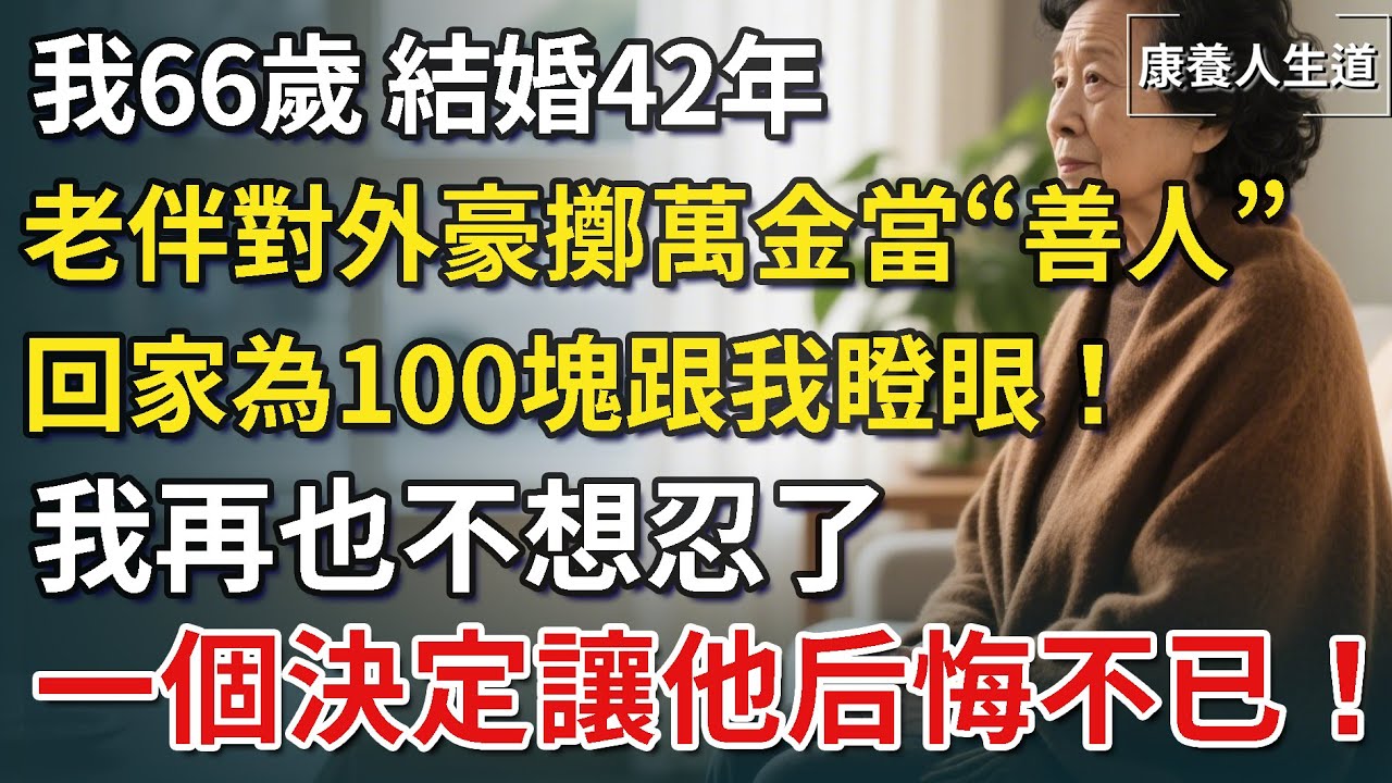 我66歲，結婚42年，老伴對外豪擲萬金當“善人”，回家為100塊跟我瞪眼！我再也不想忍了，一個決定讓他措手不及！【康養人生道】 #康養人生道 #上了年紀該明白的事 #養老 #聰明老人#晚年幸福