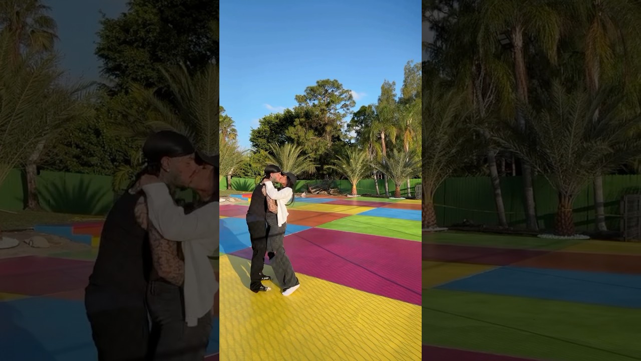 6ix9ine with his girlfriend Hallel Genesis on his new rainbow court