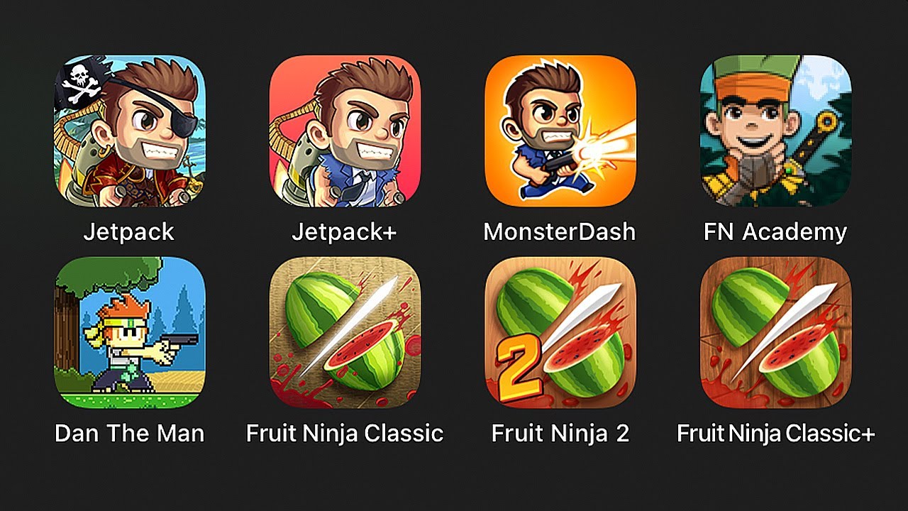 8 Halfbrick Studios Games - Jetpack Joyride, Monster Dash,Fruit 1-2, Ninja Math Master, Dan The Man