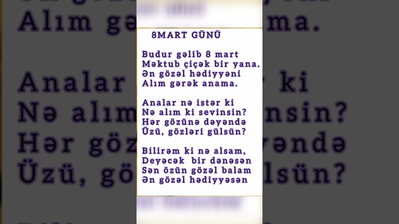 8Mart Beynəlxalq qadınlar günü üçün şeirlər. 8Mart Ana şeiri.