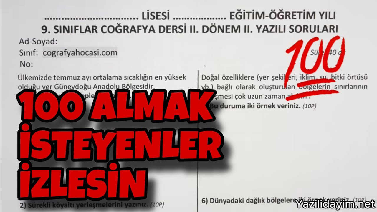 9.Sınıf Coğrafya 2.Dönem 2.Yazılı