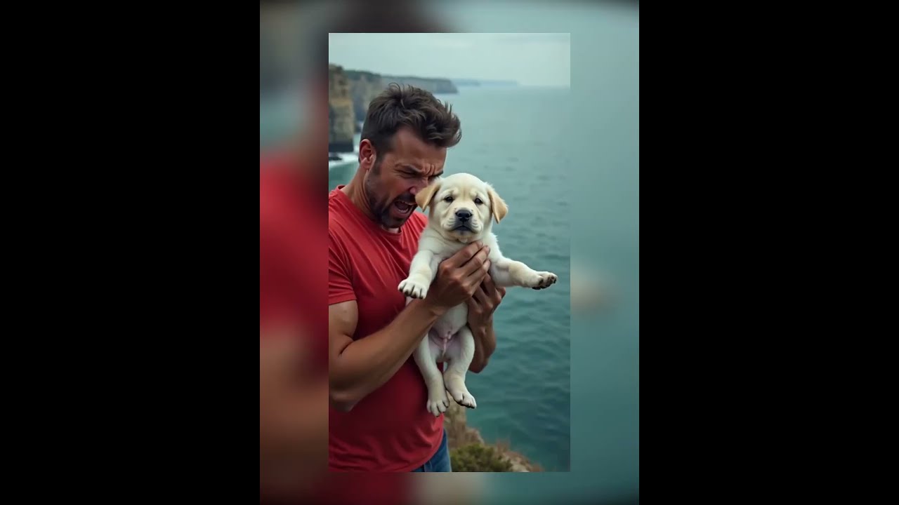 A dog trims a bush into the shape of Jesus before an angry man throws the dog into the sea.#shorts