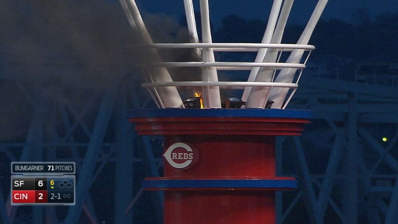A fire starts in the right smokestack at GABP