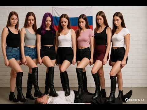 a group of girls trample on a man