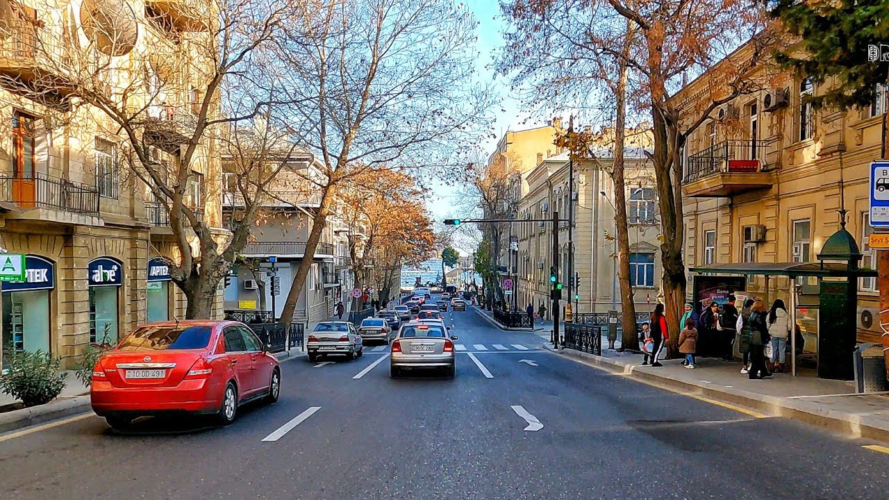 Accompanied by music - Driving in Baku - Downtown | Azerbaijan (January 2022) 4k -- Slow Music