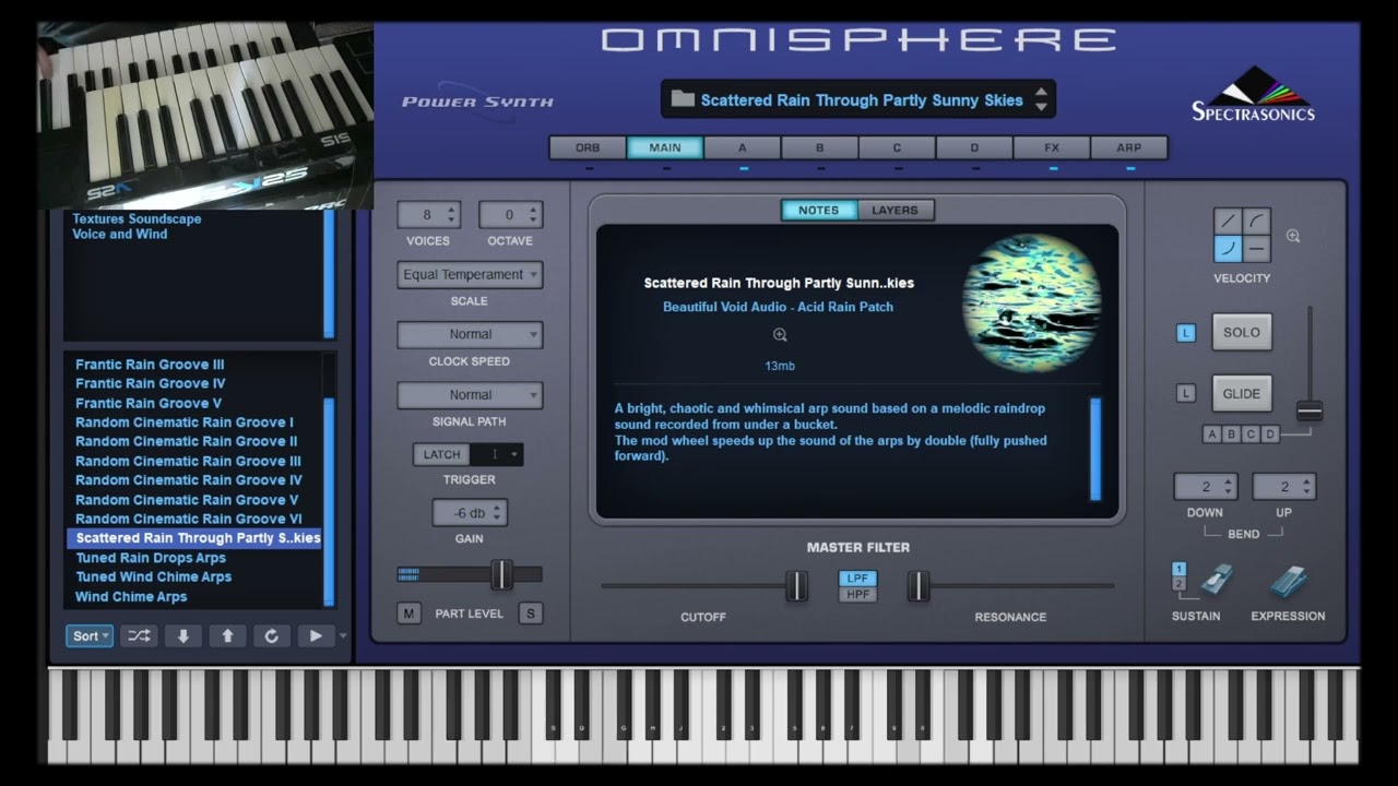 Acid Rain for Omnisphere 2.8 - Preset Highlight - Scattered Rain Through Partly Sunny Skies
