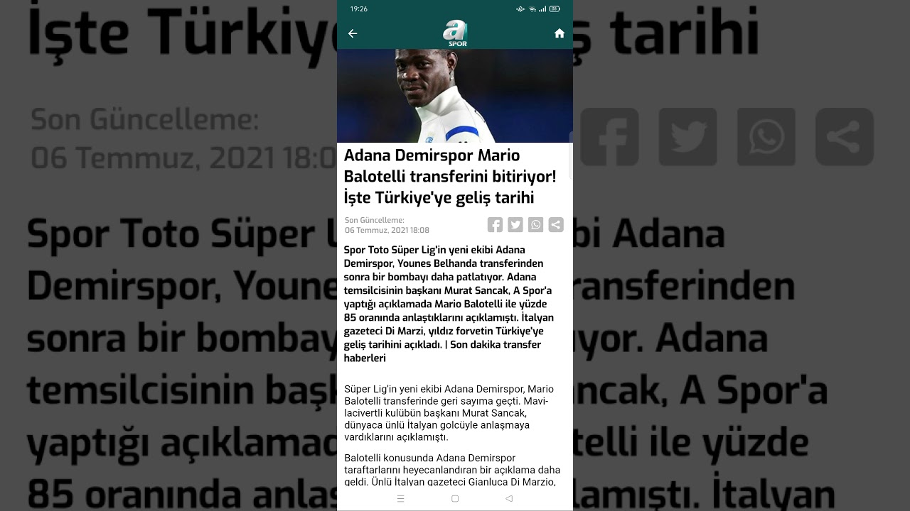 ADANA DEMİRSPOR BALOTELLİ İLE ANLAŞTI!! GELİŞ TARİHÎ BELLİ OLDU! KAYNAK A SPOR!