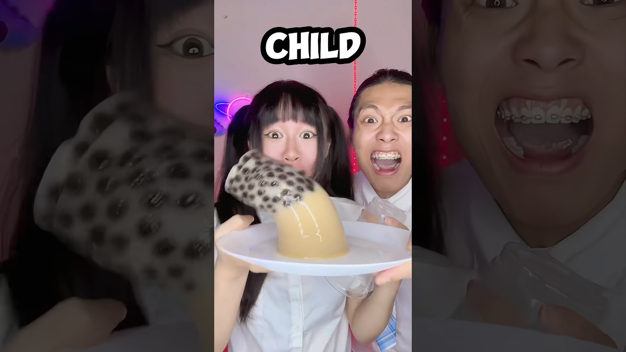 Adult VS Child Emoji Food Challenge ASMR 🥵boba tea bubble tea🧋 #asmr #funny #mukbang