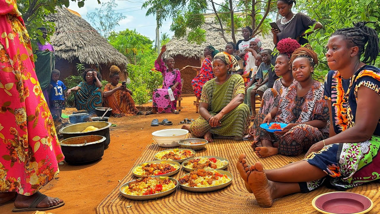 African Village life/Cooking village  food Smoked Lemon Herbs Fish,20Onions sauce with steamed rice