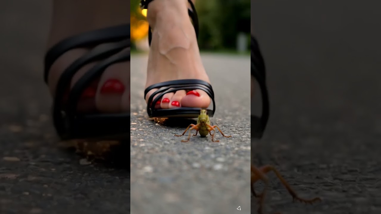 ai girl high heels crush squish grasshopper