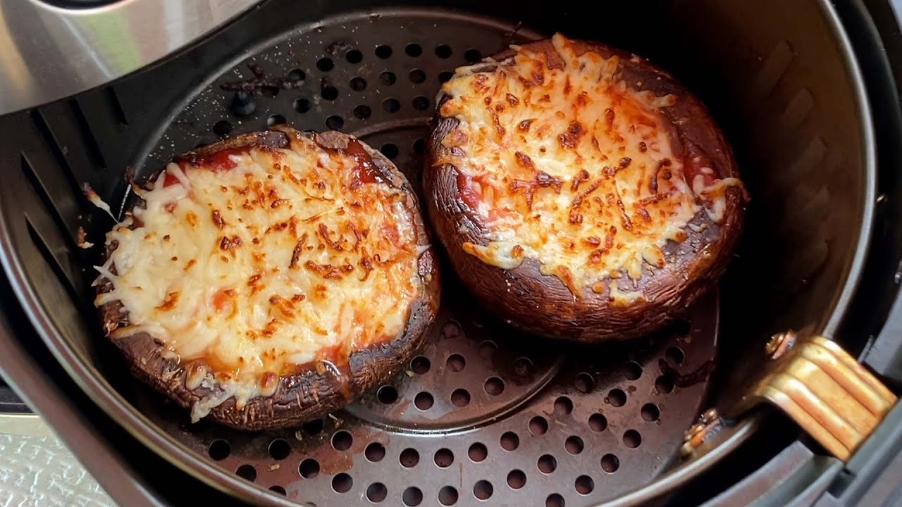 Air Fryer Portobello Mushroom Pizza Recipe - Keto Low Carb Gluten-Free Healthy & Tastes AMAZING!
