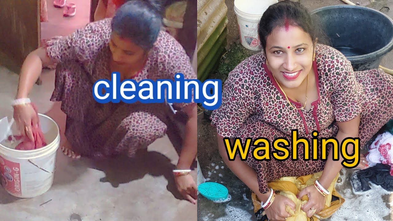 Ajke ghar pocha karlam🪣 r Jama kapor kachlam 🥻Washing &cleaning  #Cleaning #washing