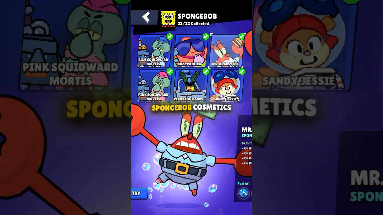 All SpongeBob Skins Collected #brawlstars #shorts