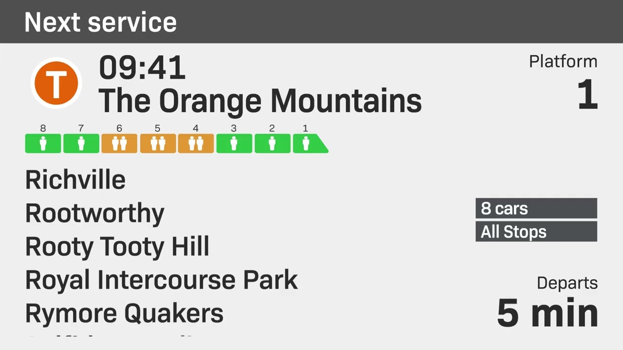 All Stops To The Orange Mountains - Taylor Owynns Sydney Trains PIDS DVA Announcement