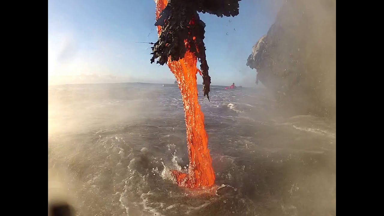 Amazing up close footage of Lava entering the ocean.