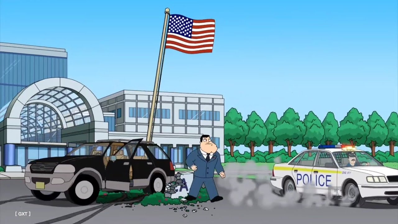 American Dad: Stan finally gets arrested for crashing his car into the Flagpole.