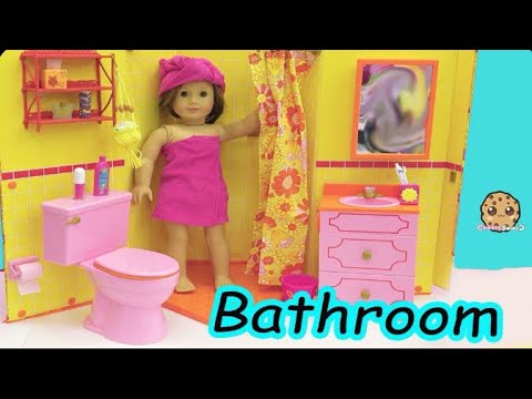 American Girl Doll Room - Shower, Brush Teeth, Surprise Blind Bags Toy Video
