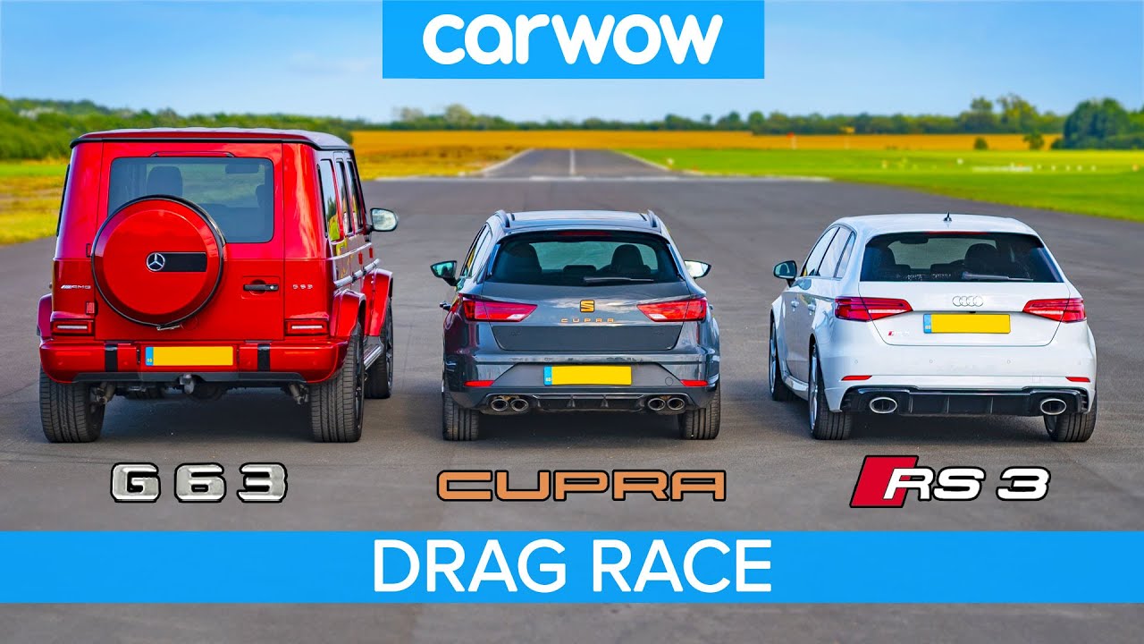 AMG G63 v Audi RS3 v Leon CUPRA R – DRAG RACE, ROLLING RACE & BRAKE TEST