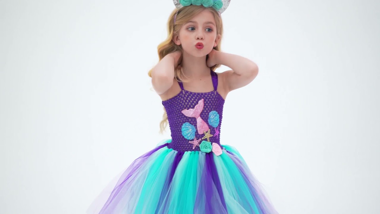 AmzBarley Girls' mermaid tutu with coloured lights Birthday Party Dressing up Costume with Unicorn