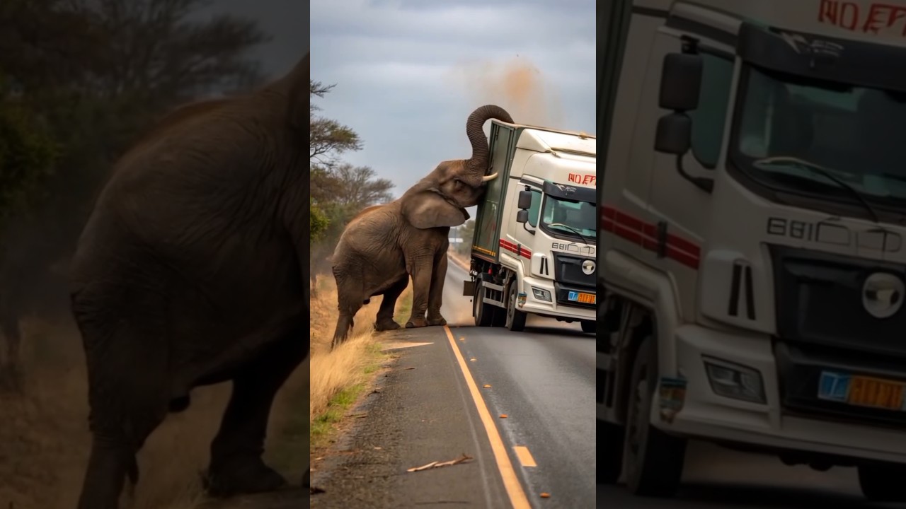 An elephant overturns a truck #elephant #shorts