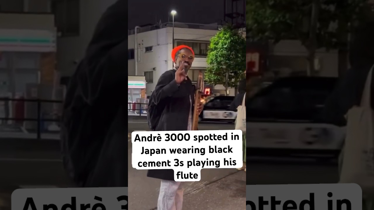 Andrè 3000 spotted in Japan wearing black cement 3s playing his flute