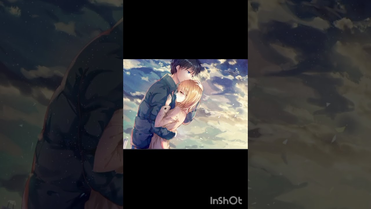Anime boy hugging girl crying