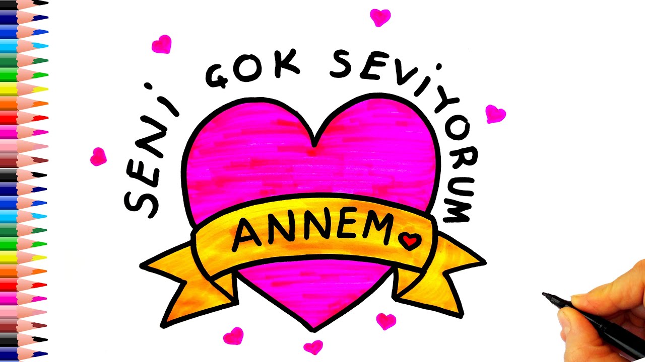 Anneler Günü Resmi - Anneler Günü için Kalp Nasıl Çizilir? - How To Draw Mother Heart with Wings