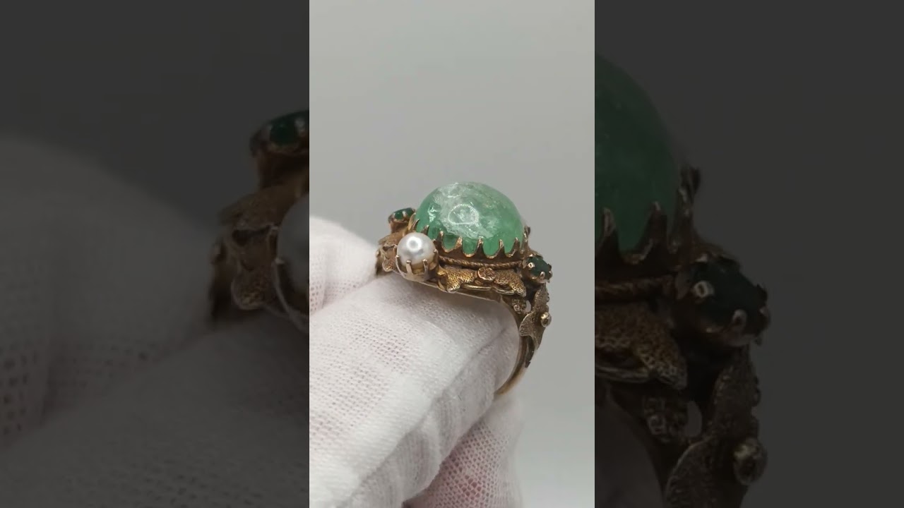 Antique Gold Beryl & Pearl Ring circa17th century #shorts