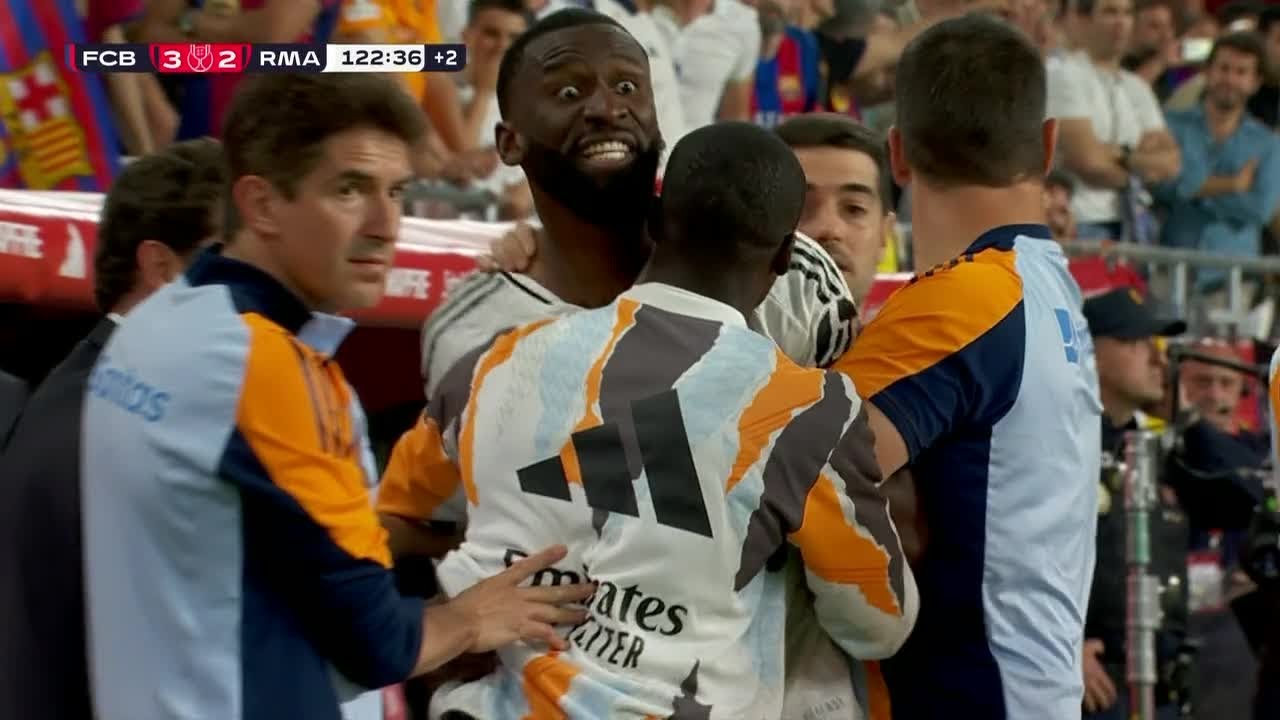 Antonio Rudiger gets RED CARD & is HELD BACK at end of Copa del Rey Final | ESPN FC