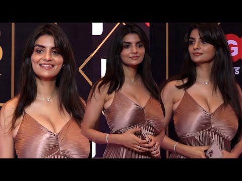 Anveshi Jain Hottest Visuals In Brown Shiny Maxi Dress | Red Carpet Of IWMBuzz Digital Awards 2022