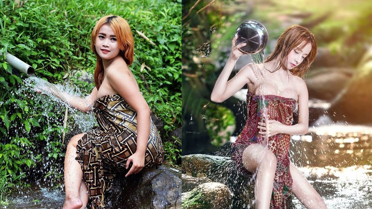 Asian Woman Wearing Traditional Clothes for Bathing at Countryside very Refreshing #6