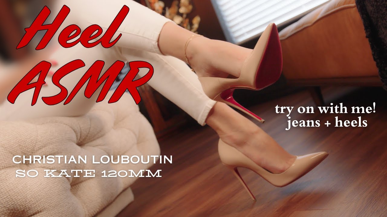 ASMR | Christian Louboutin So Kate Heel Try-On | Satisfying Heel Sounds with Jeans!