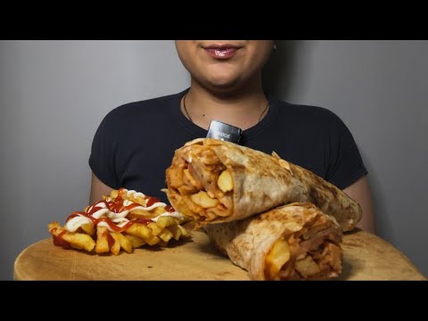 ASMR | TAVUK DÜRÜM + PATATES KIZARTMASI | TÜRKÇE ASMR | TURKISH FOOD | ALT YAZI