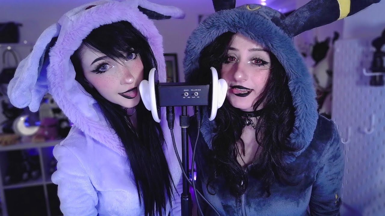 ASMR ☾ twin ear kisses and mouth sounds 💜🖤 Espeon & Umbreon cosplay w/ ​⁠​⁠@myrteya