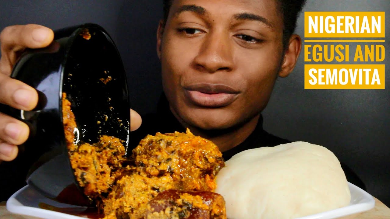 ASMR AFRICAN NIGERIAN EGUSI AND SEMOVITA(No talking) eating sounds|food Monger