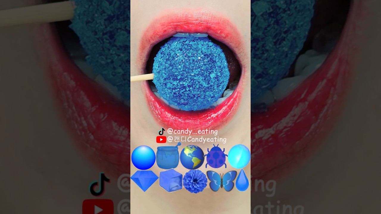 ASMR BLUE EMOJI FOOD kohakuto dried jelly sprinkle honey jelly ice water rock candy mukbang #shorts