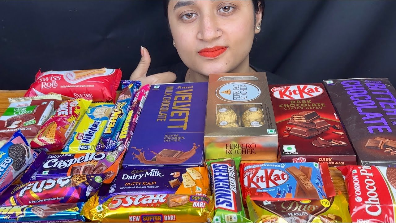 ASMR EATING CHOCOLATE PARTY DAIRY MILK HEART BLUSH,AMUL VELVET,KITKAT,DARK CHOCOLATE,FERRERO ROCHER