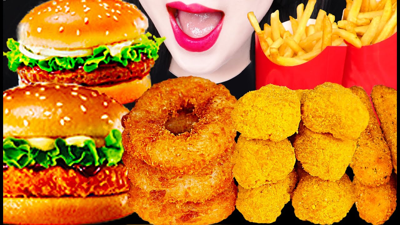 ASMR HAMBURGER, BEEF, SHRIMP, NUGGETS & FRIES 햄버거, 치킨 너겟 튀김 MUKBANG 먹방