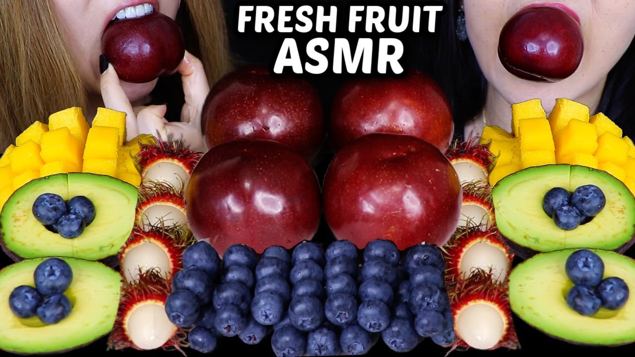 ASMR JUICY FRESH FRUIT FEAST! Mango, blueberries, avocado, rambutan, plums 먹방