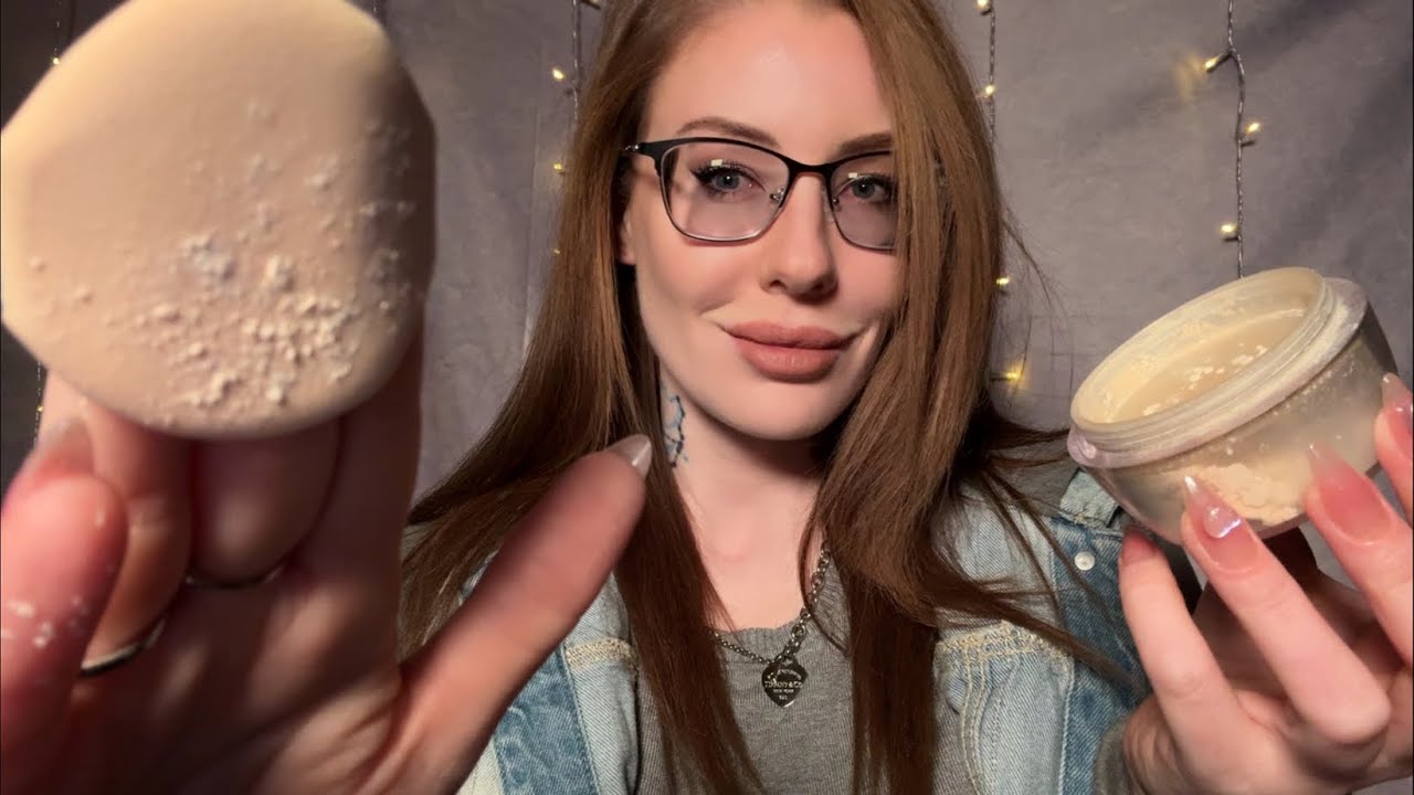 ASMR Powdering Your Face With Pancake Makeup +mascara