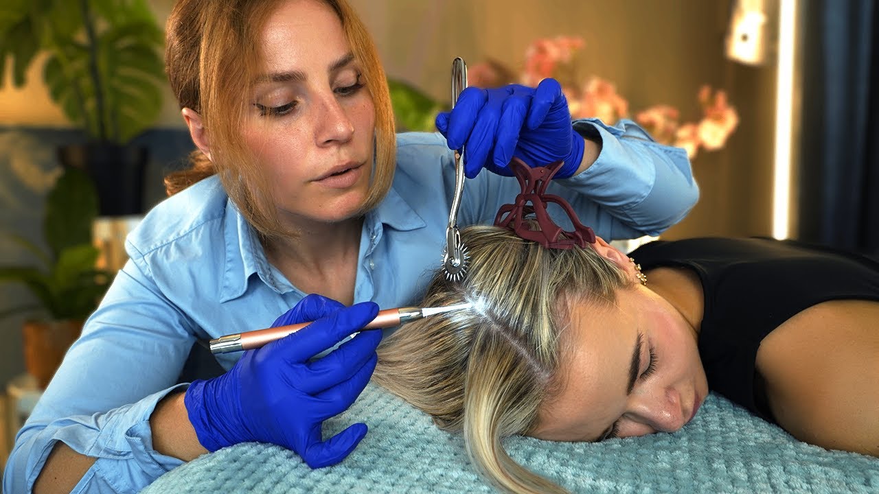 ASMR Scalp & Hair EXAM with Close-up DANDRUFF REMOVAL | scratching, sectioning, | real person asmr