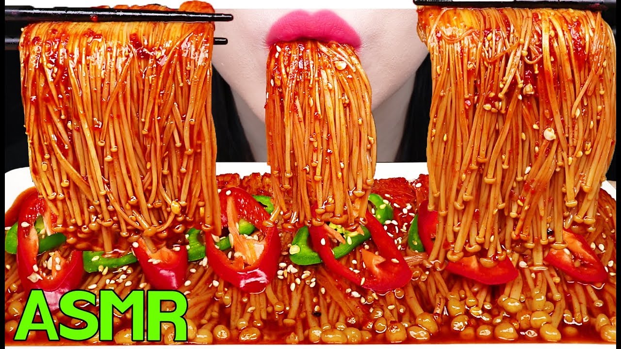 ASMR SPICY ENOKI MUSHROOM 팽이버섯 먹방 (CRUNCHY EATING SOUNDS) NO TALKING MUKBANG