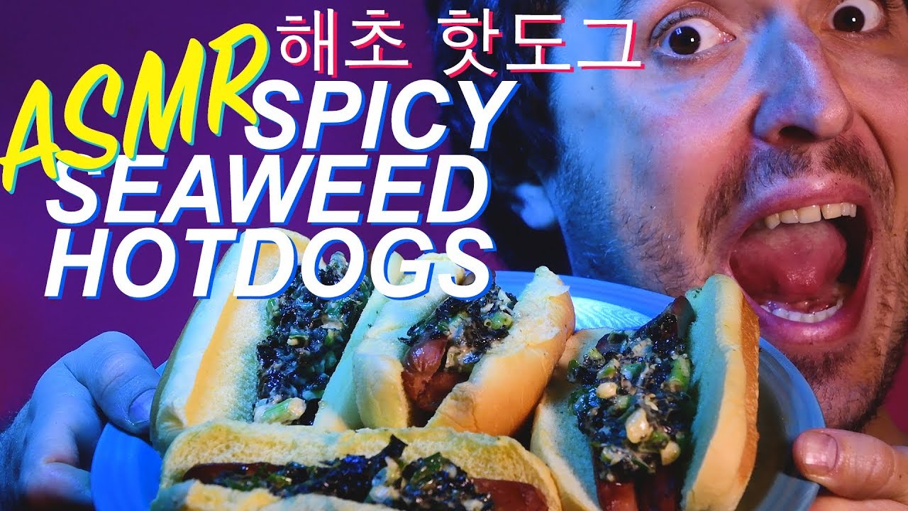 ASMR SPICY WASABI SEAWEED HOTDOGS | 해초 핫도그 |  w/ Mayo Onion Garlic Spread