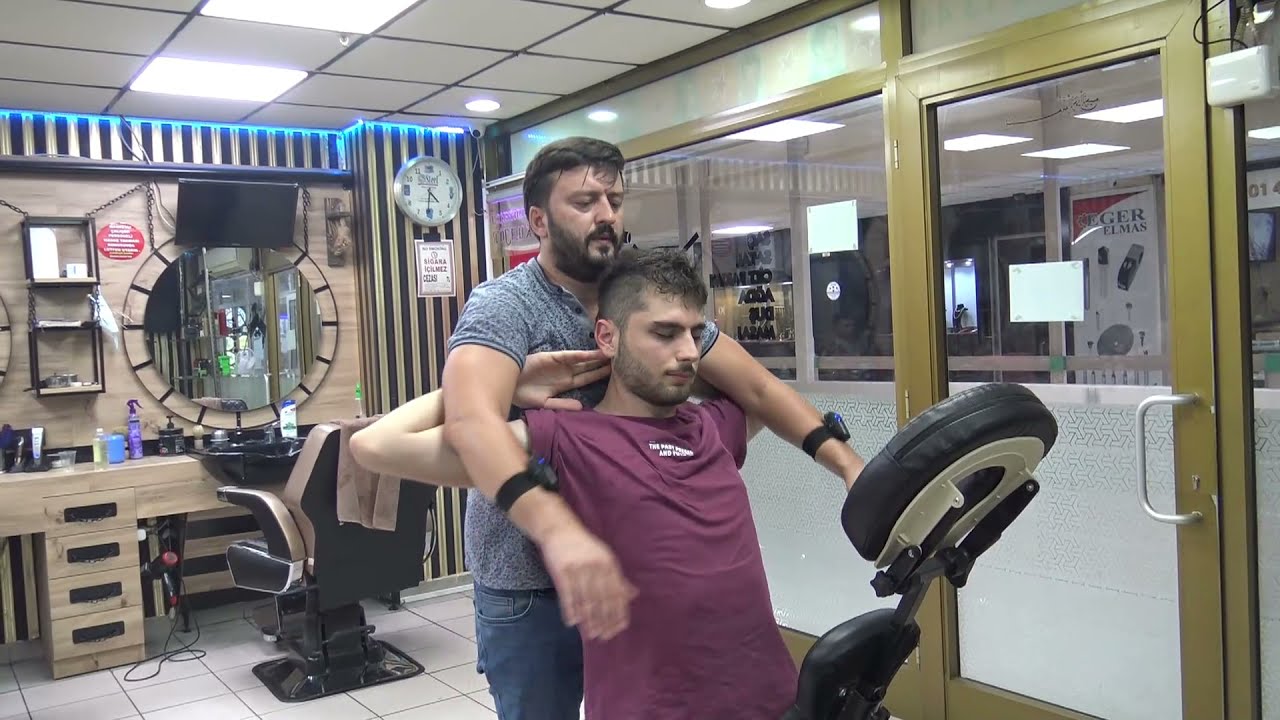ASMR TURKISH BARBER CHAIR MASSAGE &BACK CRACK& back, elbow, ax, foot, leg, rolling pin, arm massage