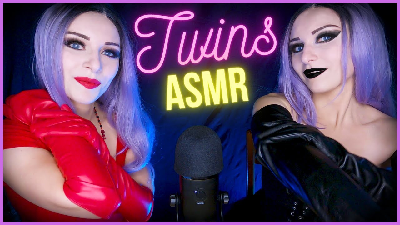 ASMR TWINS | LEATHER GLOVES Long Black leather gloves VS Red leather gloves. (No Talking)