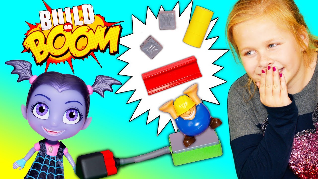 Assistant Plays Build or Bust Game with Vampirina and PJ Masks and Elasty Plasty Putty