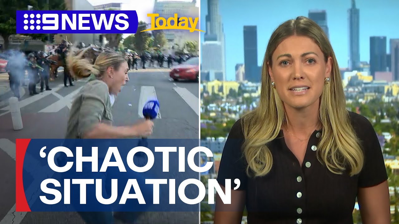 Australian reporter reflects on being shot with rubber bullet during LA protest | 9News Australia