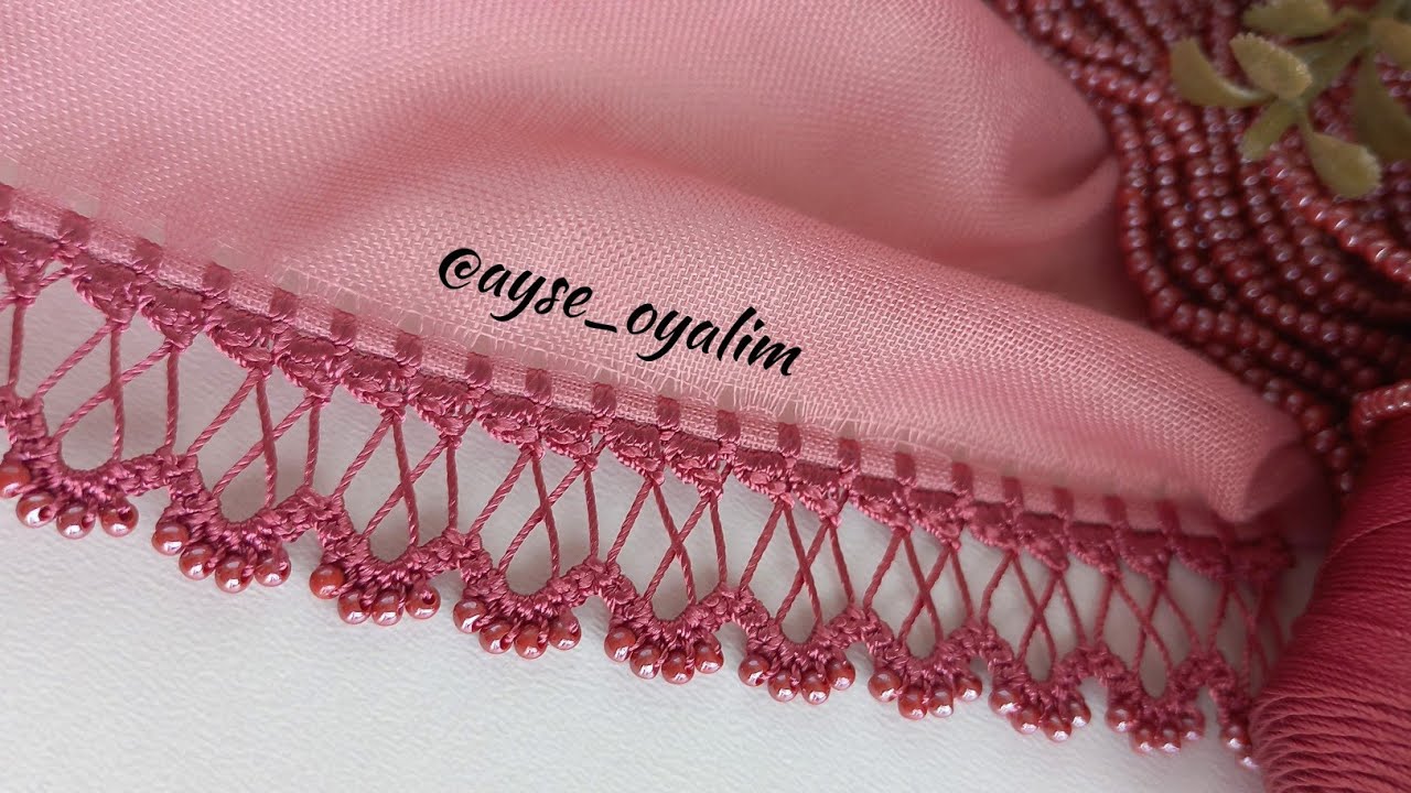 ayşeoyalım 58. model başlangıcı,köşesi ve bitişiyle kum boncuklu tığ oyası