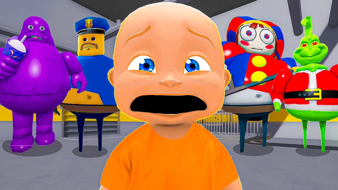 Baby ESCAPES EVERY Obby Barry's Prison, Pomni, The Grinch, Grimace!