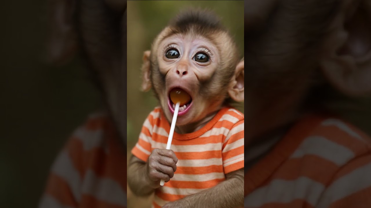 Baby Monkey's First Lollipop Taste! 🍭🐒